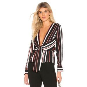 Revolve By The Way Ryna Plunge Black Striped Tie Top